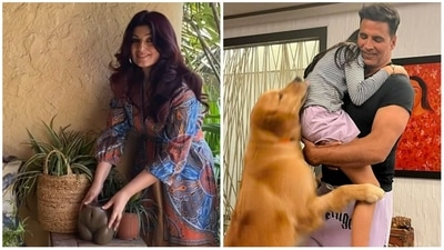 Twinkle Khanna and Akshay Kumar at their home. Twinkle Khanna and Akshay Kumar at their home. 