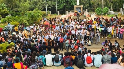 Students and teachers staged a protest against the construction of a temple inside college campus. Students and teachers staged a protest against the construction of a temple inside college campus.
