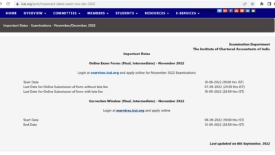 ICAI CA November 2022: Last date to register till September 10