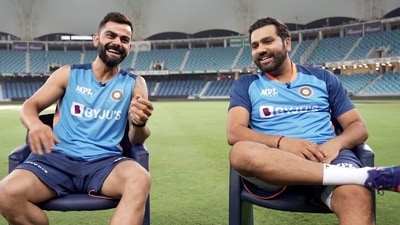 Virat Kohli and Rohit Sharma chat after India's win against Afghanistan