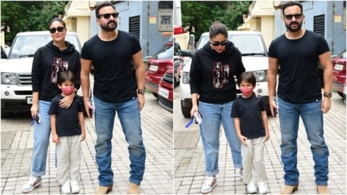Kareena, Saif and Taimur posed for the cameras. (HT Photo/Varinder Chawla)
