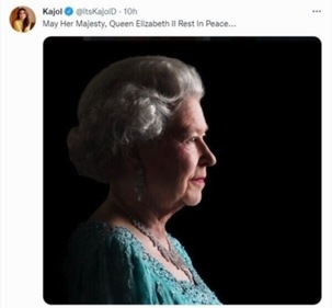 Kajol shared a photo of the Queen, featuring her side face.