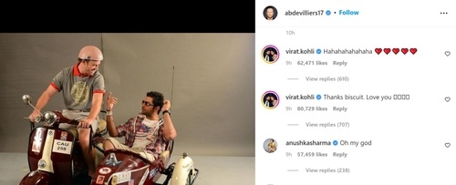 Virat Kohli and Anushka Sharma's reply to AB de Villiers' post