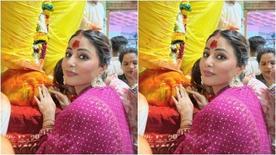 Hina decked up in ethnic ensembles as she went to seek the blessings of lord Ganesha.(Instagram/@realhinakhan)