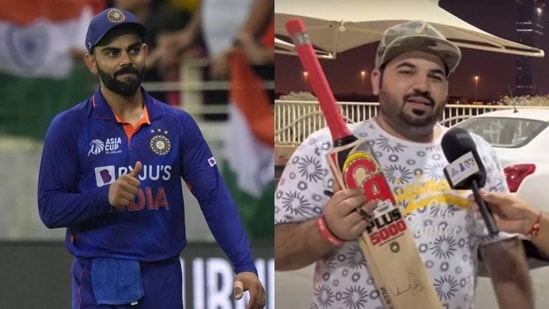 Virat Kohli (left); ‘Lucky’ Pakistan fan