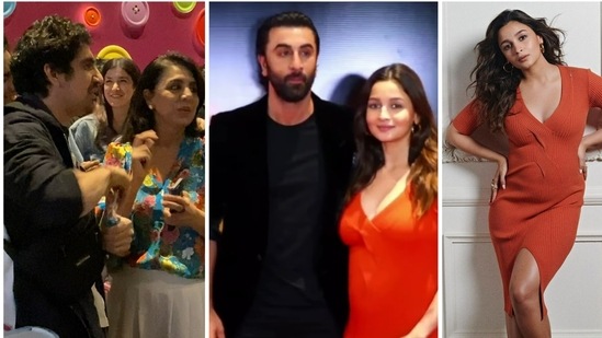 Ayan Mukerji, Shanaya Kapoor, Neetu Kapoor, Ranbir Kapoor and Alia Bhatt at Brahmastra screening. (Varinder Chawla)