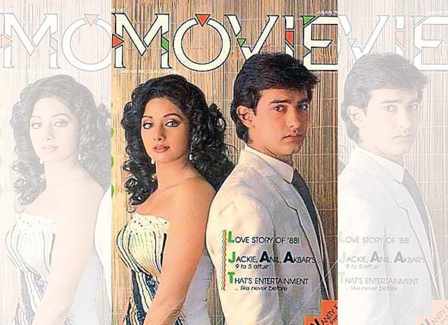 Newly-minted star Aamir Khan with established star, Sridevi; Juhi Chawla had an image makeover in a leotard Newly-minted star Aamir Khan with established star, Sridevi; Juhi Chawla had an image makeover in a leotard