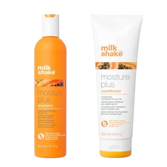 The moisture plus shampoo & conditioner by Milk_Shake is made with organic papaya extract and makes your hair clean, soft, and manageable The moisture plus shampoo & conditioner by Milk_Shake is made with organic papaya extract and makes your hair clean, soft, and manageable