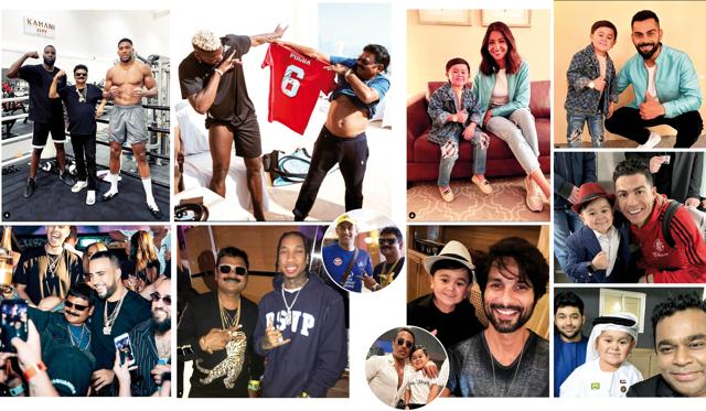 (Clockwise from top) JustSul with boxers Lawrence Okelie and Anthony Joshual; JustSul with footballer Paul Pogba; (top inset) JustSul with cricketer MS Dhoni; Abdu Rozik with actor Anushka Sharma; Abdu Rozik with cricketer Virat Kohli; Abdu Rozik with footballer Cristiano Ronaldo; Abdu Rozik with musician AR Rahman; Abdu Rozik with actor Shahid Kapoor; and (bottom inset) Abdu Rozik with Turkish restaurateur Salt Bae; JustSul with rapper Tyga; and JustSul with rapper French Montana (Clockwise from top) JustSul with boxers Lawrence Okelie and Anthony Joshual; JustSul with footballer Paul Pogba; (top inset) JustSul with cricketer MS Dhoni; Abdu Rozik with actor Anushka Sharma; Abdu Rozik with cricketer Virat Kohli; Abdu Rozik with footballer Cristiano Ronaldo; Abdu Rozik with musician AR Rahman; Abdu Rozik with actor Shahid Kapoor; and (bottom inset) Abdu Rozik with Turkish restaurateur Salt Bae; JustSul with rapper Tyga; and JustSul with rapper French Montana