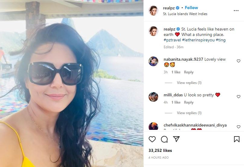 Preity also posted a selfie giving a glimpse of herself.