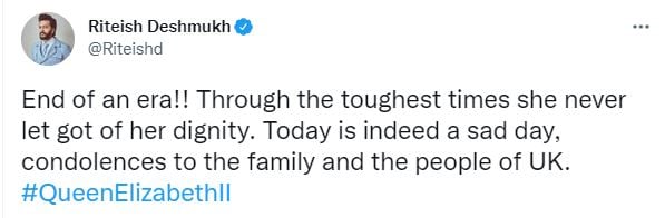 Riteish Deshmukh also posted a condolence message on Twitter.