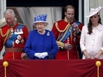 Queen Elizabeth II, on the balcony of Buckingham Palace with Britain's new monarch – Charles III (left), Prince William and Kate (right), to watch the Royal Air Force fly, part of the Trooping The Colour parade, in London. AP Queen Elizabeth II, on the balcony of Buckingham Palace with Britain's new monarch – Charles III (left), Prince William and Kate (right), to watch the Royal Air Force fly, part of the Trooping The Colour parade, in London. AP