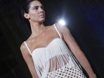 Proenza Schouler Spring Summer 2023 collection is modelled by Kendall Jenner during the New York Fashion Week. (AP) Proenza Schouler Spring Summer 2023 collection is modelled by Kendall Jenner during the New York Fashion Week. (AP)
