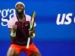 Frances Tiafoe (USA) celebrates after winning a fourth set tiebreaker against Carlos Alcaraz (ESP) (not pictured) in a men's singles semifinal on day twelve of the 2022 U.S. Open tennis tournament at USTA Billie Jean King Tennis Center.&nbsp;