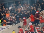 Fans clash before the match before the Nice vs Cologne match.(REUTERS)