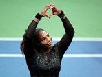 Serena Williams &nbsp;gestures to the crowd after her US Open exit.