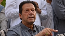 Former Pakistani Prime Minister Imran Khan gestures during a news conference in Islamabad.