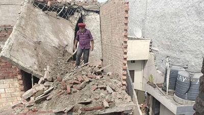 The roof collapse site in Jawahar Nagar Camp in Ludhiana on Saturday. (Gurpreet Singh/HT)