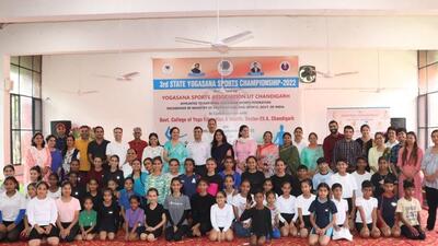 The Yogasana State Association in collaboration with the Government College of Yoga Education and Health kicked off the two-day State Yogasana Sports Championship. (HT PHOTO)