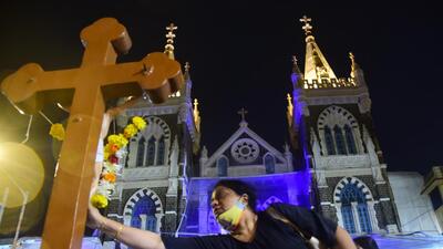 Mumbai, India - September 10, 2022: Christian devotees gather for a mass at Mount Mary Church on the eve of Mount Mary Fair, at Bandra, in Mumbai, India, on Saturday, September 10, 2022. (Photo by Vijay Bate/HT Photo) (HT PHOTO) Mumbai, India - September 10, 2022: Christian devotees gather for a mass at Mount Mary Church on the eve of Mount Mary Fair, at Bandra, in Mumbai, India, on Saturday, September 10, 2022. (Photo by Vijay Bate/HT Photo) (HT PHOTO)