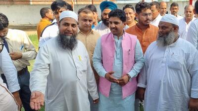 The BJP has rolled out a campaign to connect with madrasa owners in Uttar Pradesh. Madrasa owners in Bijnor were contacted by Javed Malik (in pink jacket), the party’s west U.P. region head. (SOURCED) The BJP has rolled out a campaign to connect with madrasa owners in Uttar Pradesh. Madrasa owners in Bijnor were contacted by Javed Malik (in pink jacket), the party’s west U.P. region head. (SOURCED)