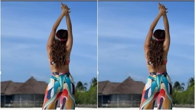 For the weekend, Aamna matched the mood in a multicoloured slip bra and a pair of comfy palazzos of the same print. (Instagram/@aamnasharifofficial)