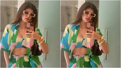 Sanjana played muse to fashion designer house Sorbae Clothing and picked a super fun and colourful attire that reflected her holiday mood perfectly. (Instagram/@sanjanasanghi96)