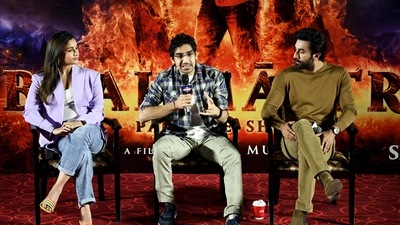 Ranbir Kapoor, Alia Bhatt and director Ayan Mukherji during a press conference for the promotion of their upcoming movie Brahmastra: Part One-Shiva, in New Delhi on Wednesday. (ANI Photo) (Amit Sharma)