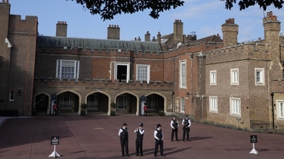King Charles III Accession: Police officers on guard at St James's Palace in London. (AP) King Charles III Accession: Police officers on guard at St James's Palace in London. (AP)