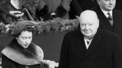 Queen Elizabeth II Funeral: Britain's Queen Elizabeth II and Prime Minister, Sir Winston Churchill. (AP File) Queen Elizabeth II Funeral: Britain's Queen Elizabeth II and Prime Minister, Sir Winston Churchill. (AP File)