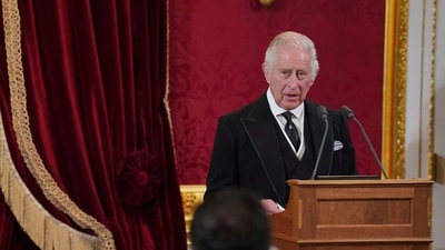 King Charles III Accession: King Charles III during the Accession Council at St James's Palace, London. (AP) King Charles III Accession: King Charles III during the Accession Council at St James's Palace, London. (AP)