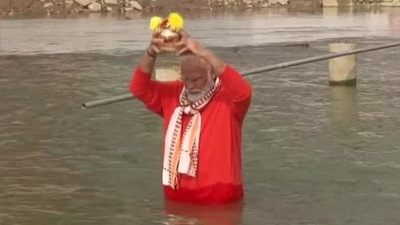 A file photo of PM Modi taking dip in the Ganga at Varanasi last year. (ANI file) A file photo of PM Modi taking dip in the Ganga at Varanasi last year. (ANI file)
