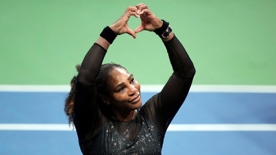 Serena Williams &nbsp;gestures to the crowd after her US Open exit. (USA TODAY Sports)
