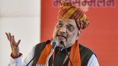 Union home minister Amit Shah speaks during a BJP meeting in Jodhpur on Saturday. (PTI) Union home minister Amit Shah speaks during a BJP meeting in Jodhpur on Saturday. (PTI)