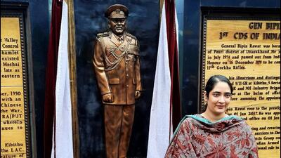 Gen Bipin Rawat’s younger daughter, Tarini, at Kibithu in Arunachal Pradesh. (HT Photo) Gen Bipin Rawat’s younger daughter, Tarini, at Kibithu in Arunachal Pradesh. (HT Photo)