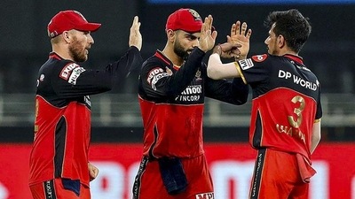 Royal Challengers Bangalore players Virat Kohli, Aaron Finch and Yuzvendra Chahal (PTI) Royal Challengers Bangalore players Virat Kohli, Aaron Finch and Yuzvendra Chahal (PTI)