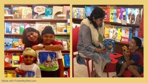 Sangeeta Bhansali at Kahani Tree with young readers. Sangeeta Bhansali at Kahani Tree with young readers. 