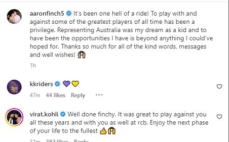 Virat Kohli's message for Aaron Finch (Instagram/aaronfinch5) Virat Kohli's message for Aaron Finch (Instagram/aaronfinch5)