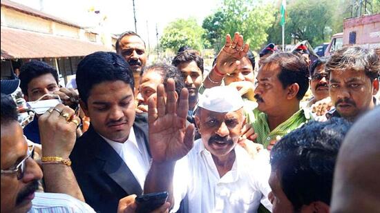 Underworld gangster and former MLA Arun Gawli comes out of central jail in Nagpur after he was granted 15-days parole by jail authorities for his son's wedding. (Photo credit: Sunny Shende)