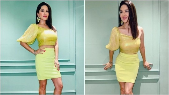 Sunny Leone dazzles in a yellow co-ord set for Ginna promotions(Instagram/@sunnyleone)