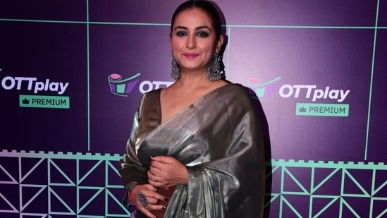 National Award-winning actor Divya Dutta, one of the jury members for the OTTplay Awards 2022, arrives at the event. Pic: Varinder Chawla