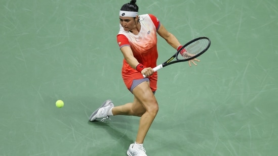 Ons Jabeur of Tunisia returns a shot against Caroline Garcia of France during their Women's Singles Semifinal match on Day Eleven of the 2022 US Open