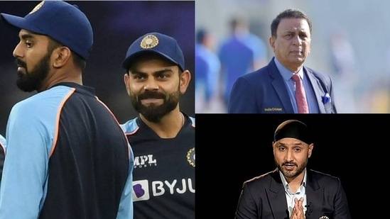 Virat Kohli with KL Rahul; Sunil Gavaskar; Harbhajan Singh