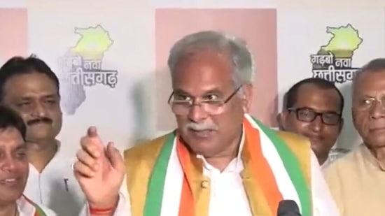Chhattisgarh Chief Minister Bhupesh Baghel during a press conference.(ANI)