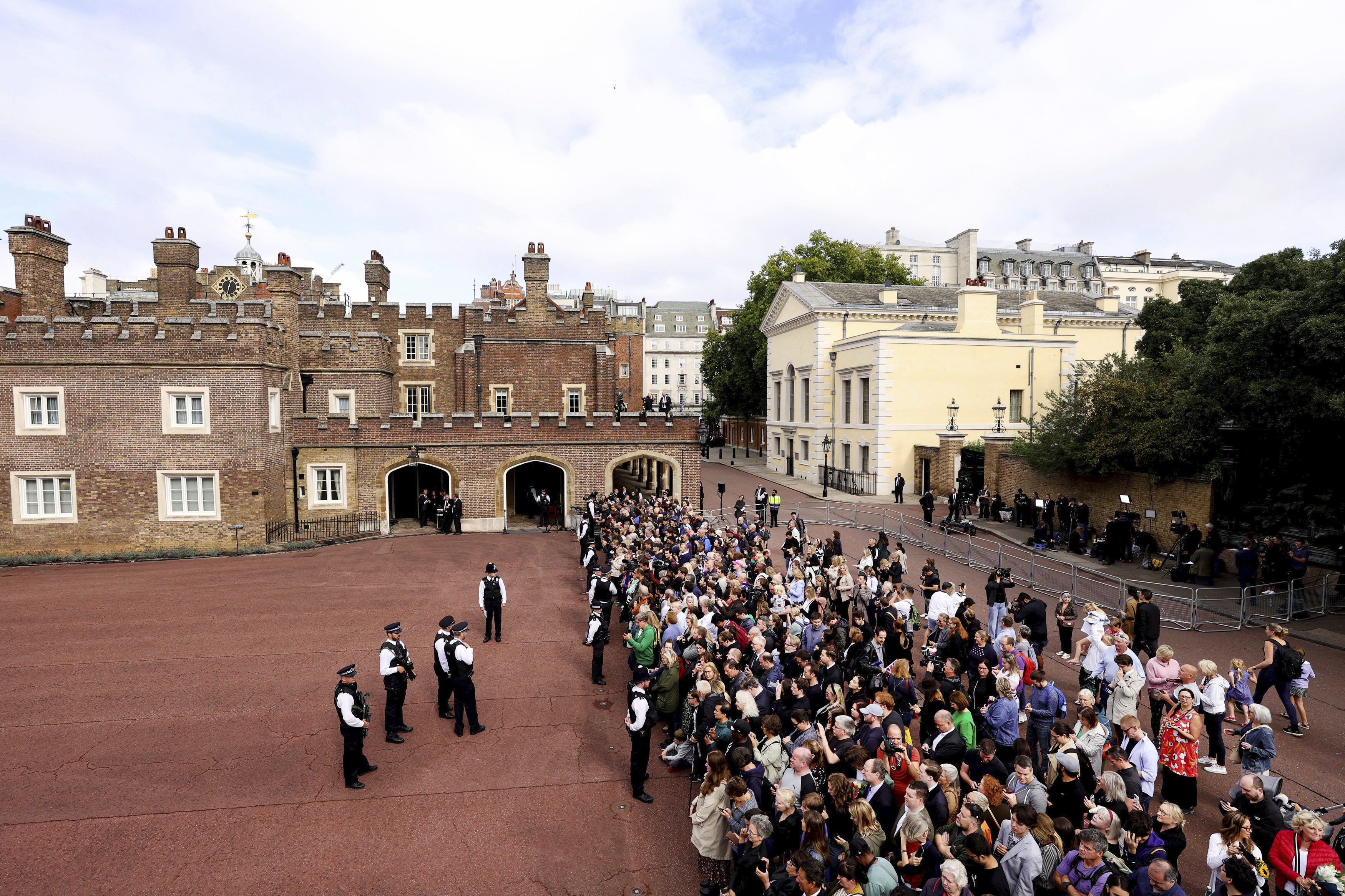 King Charles III Accession: Crowds gather outside St James's Palace in London.(AP)