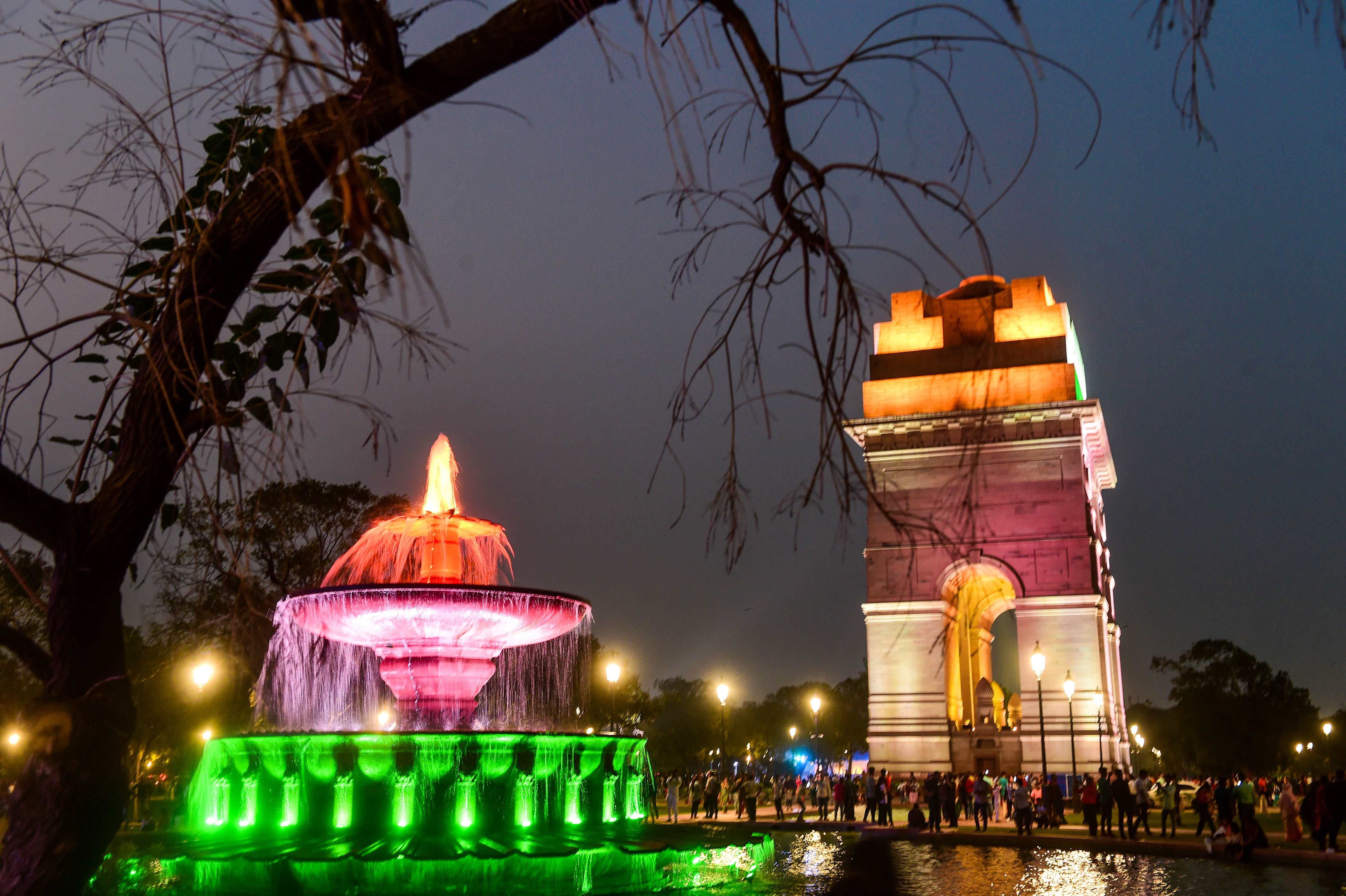 An illuminated water fountain near the India Gate as part of the revamped Central Vista, at Kartavya Path in New Delhi, Friday, September 9, 2022. (PTI Photo/Kamal Kishore)