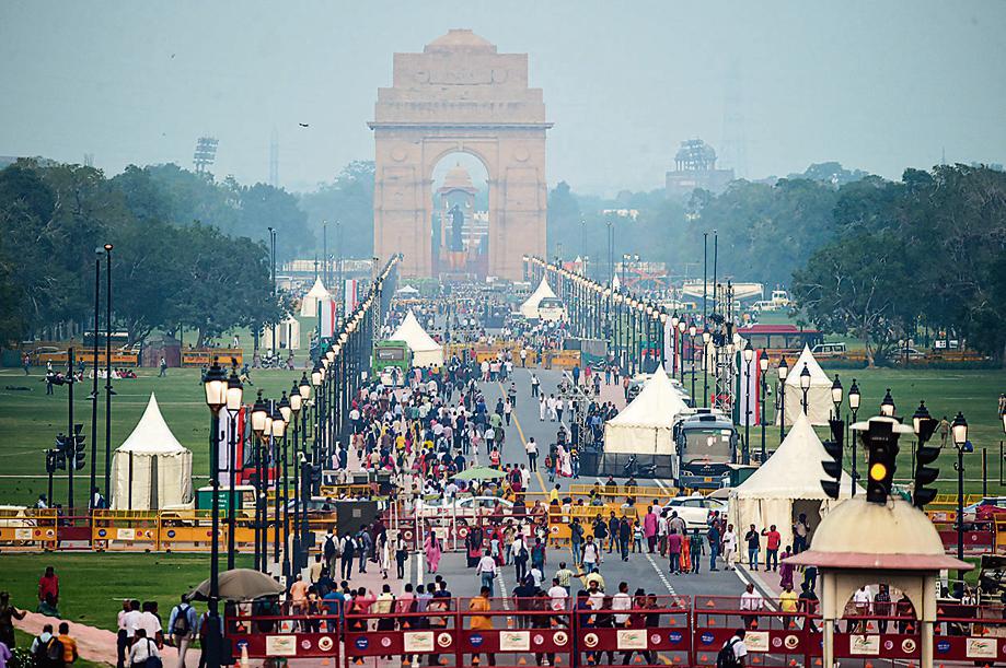 People visit the newly-named Kartavya Path, a stretch from Rashtrapati Bhavan to India Gate, a day after its inauguration as part of revamped Central Vista, in New Delhi, Friday, September 9, 2022. (PTI Photo/Kamal Kishore)