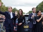 Prince Harry and Meghan Markle, the Duke and Duchess of Sussex, made a surprise appearance outside Windsor Castle with Prince William and Kate Middleton, the new Prince and Princess of Wales, to view the public tributes to the late Queen Elizabeth II. The brothers, with their wives, waved at the well-wishers on the Long Walk at Windsor Castle on September 11, 2022 (IST). (AFP)