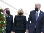 Joe Biden, now president, was to commemorate the day at the Pentagon. Vice President Kamala Harris and her husband, Doug Emhoff, were to be at the New York remembrance.(AP) Joe Biden, now president, was to commemorate the day at the Pentagon. Vice President Kamala Harris and her husband, Doug Emhoff, were to be at the New York remembrance.(AP)