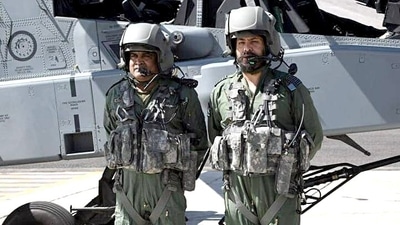Indian Army chief general Manoj Pande flew in an IAF Apache attack helicopter, in the Ladakh sector on Sunday. (IAF) Indian Army chief general Manoj Pande flew in an IAF Apache attack helicopter, in the Ladakh sector on Sunday. (IAF)